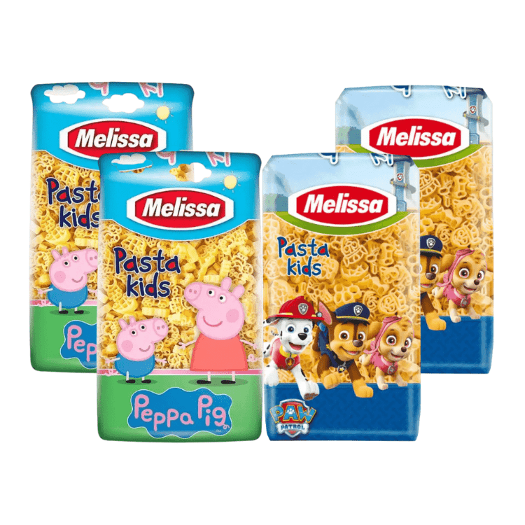 Probierpaket Pasta Kid Paw Patrol, Peppa Pig (4x500g) Melissa von Melissa bei Araxxon  - Hochwertiges griechisches Produkt.   Probierpaket Pasta Kid Paw Patrol, Peppa Pig (4x500g) Melissa από Melissa στο Araxxon  - Αυθεντικό ελληνικό προϊόν.